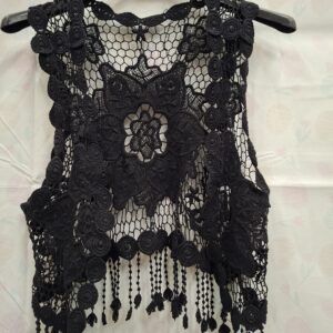 Zwart Kant Vest met Franje — Boho Chique