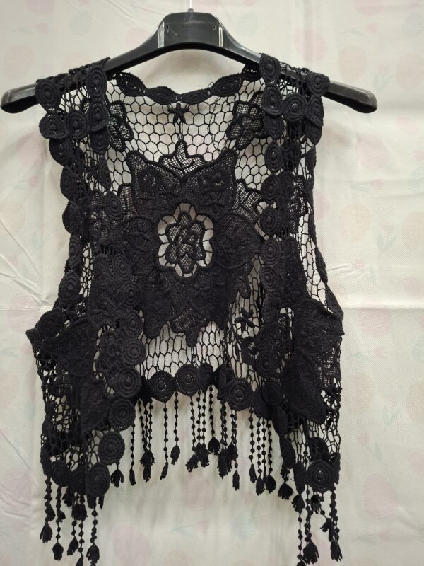 Zwart Kant Vest met Franje — Boho Chique