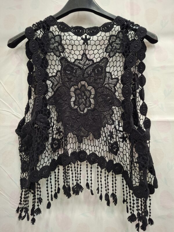 Zwart Kant Vest met Franje — Boho Chique