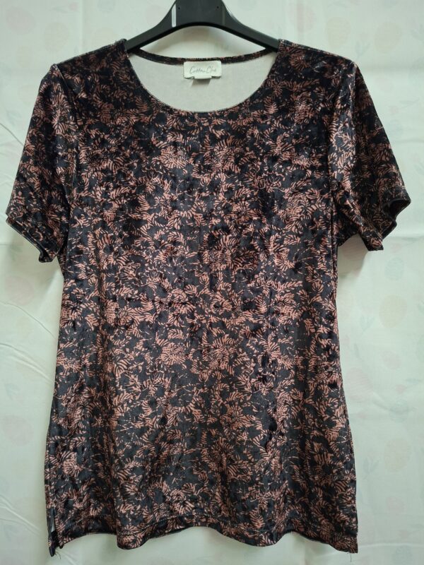 Cotton Club Velours Shirt Zwart/Roze Print Small