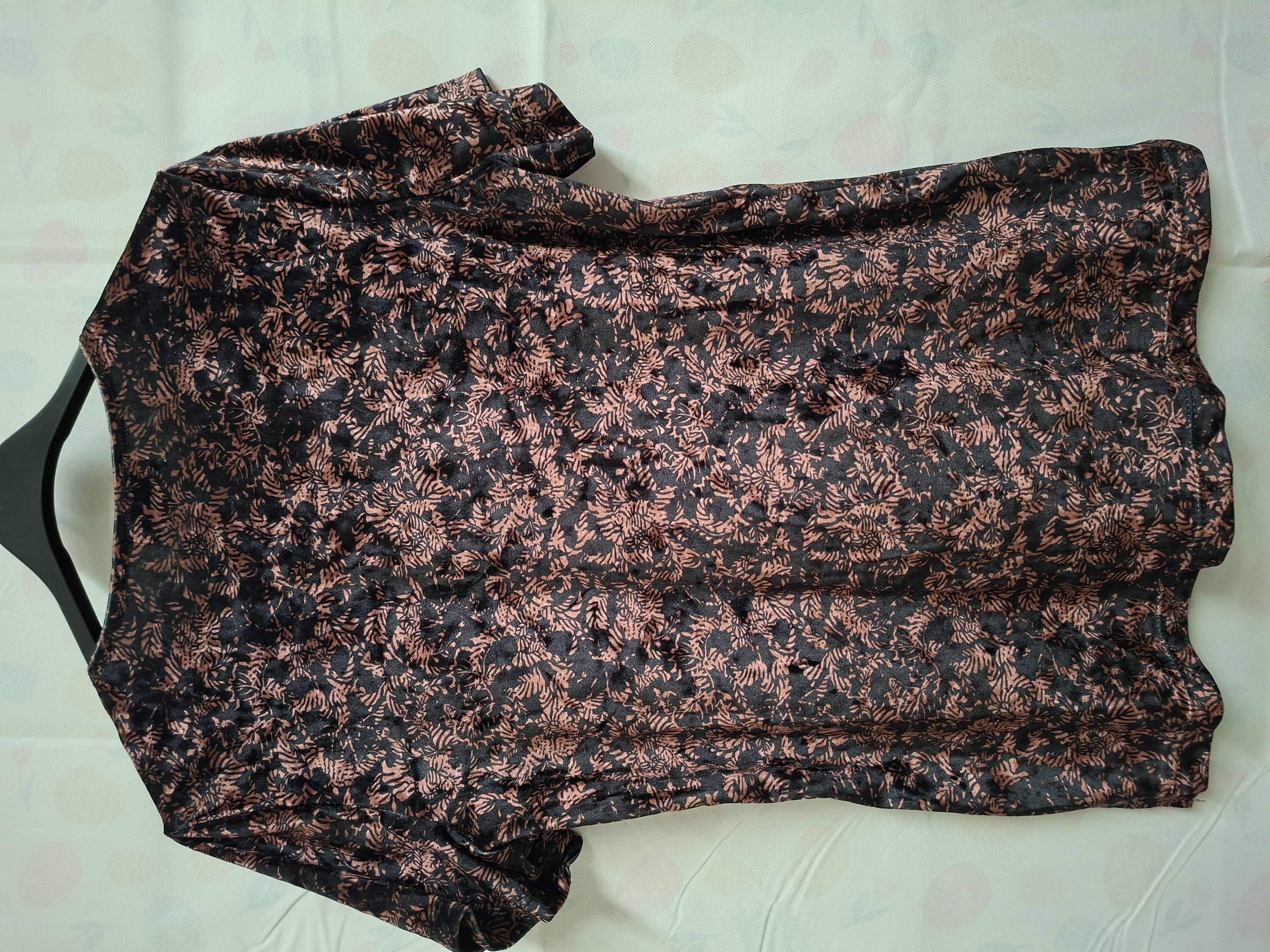 Cotton Club Velours Shirt Zwart/Roze Print Small