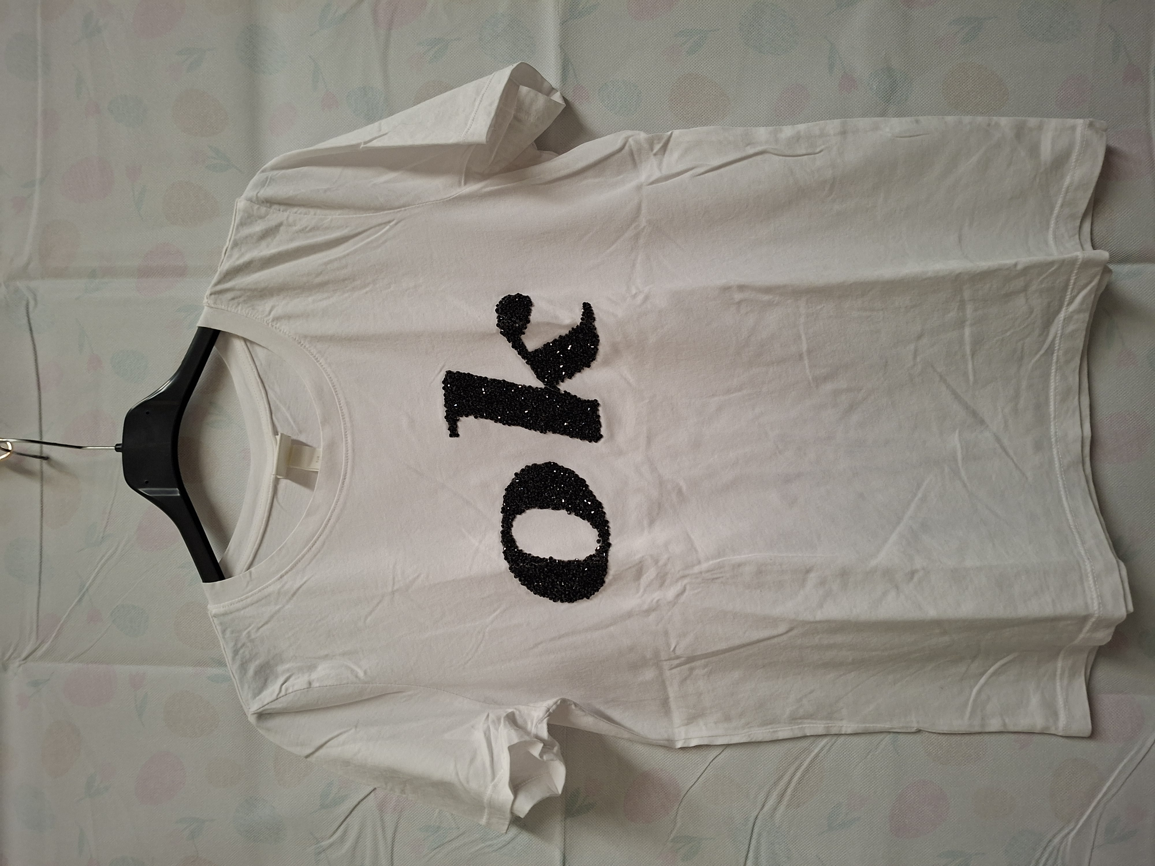 H&M T-shirt Wit "ok" Strass Logo S