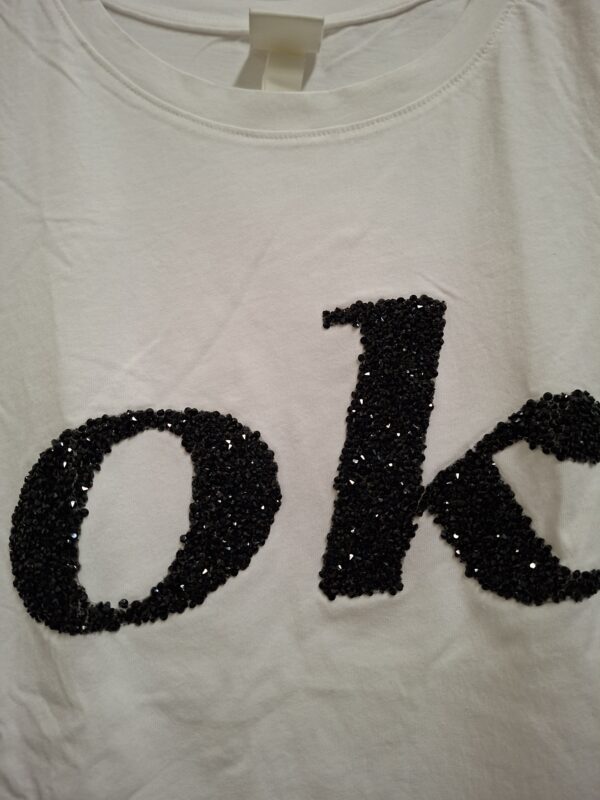H&M T-shirt Wit "ok" Strass Logo S