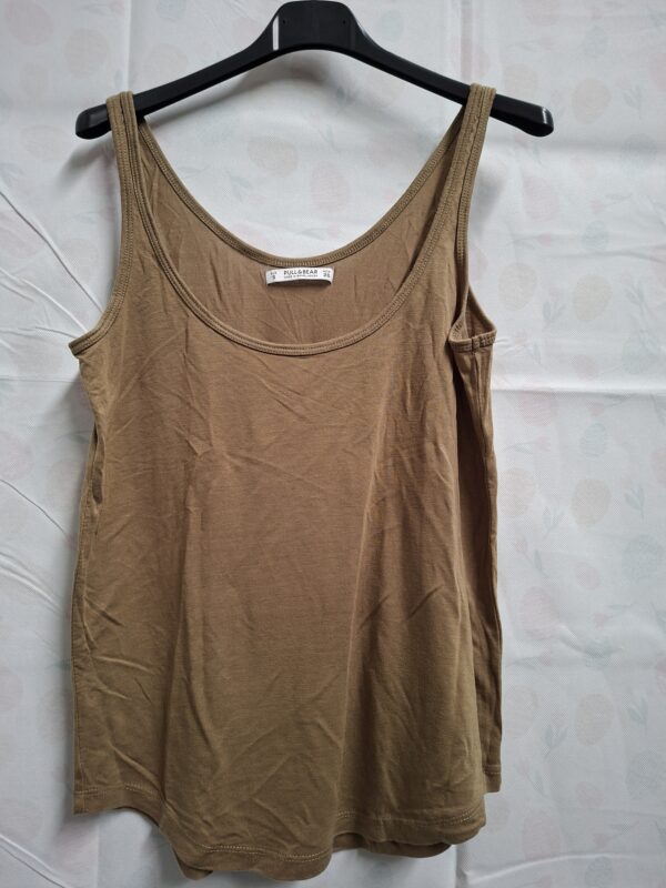 Pull & Bear Mouwloos Topje Hemdje Camel S — Diepe Ronde Hals