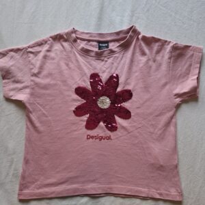 Desigual T-shirt roze met keerbare paillettenbloem maat 104