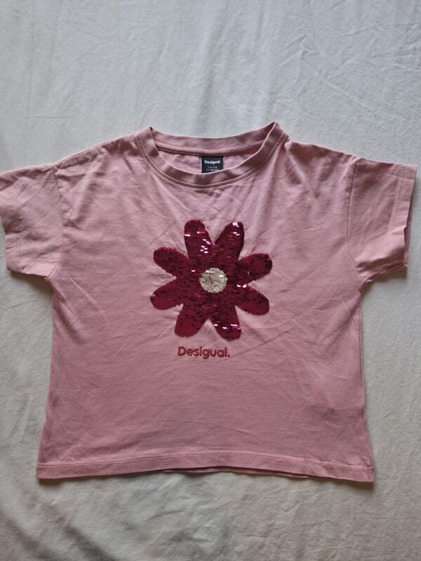 Desigual T-shirt roze met keerbare paillettenbloem maat 104