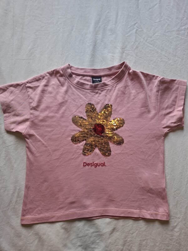 Desigual T-shirt roze met keerbare paillettenbloem maat 104
