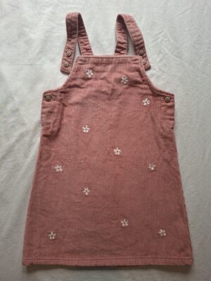 C&A corduroy tuinjurk met bloemetjes oudroze maat 98