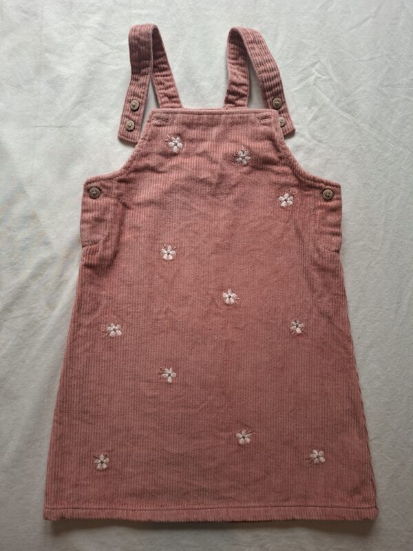 C&A corduroy tuinjurk met bloemetjes oudroze maat 98