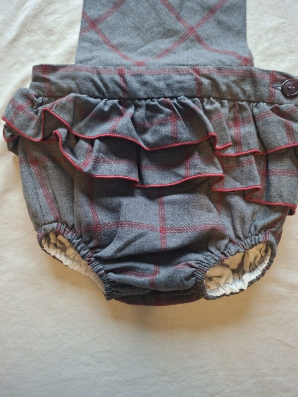 La Ormiga tuinbroekje met ruit en ruches grijs/rood maat 86/92