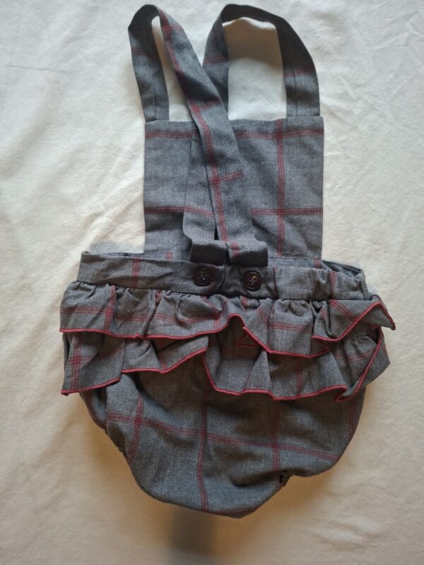 La Ormiga tuinbroekje met ruit en ruches grijs/rood maat 86/92