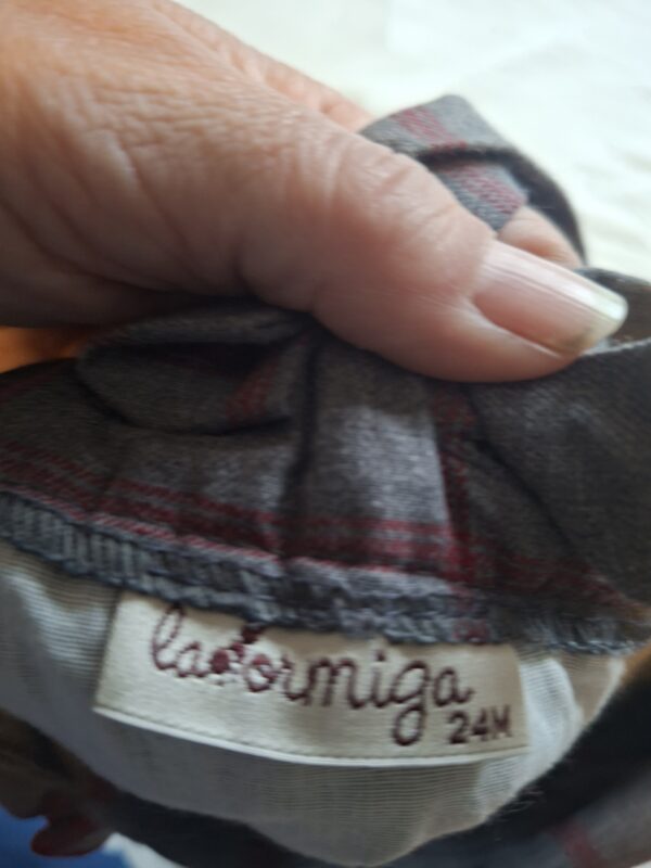 La Ormiga tuinbroekje met ruit en ruches grijs/rood maat 86/92