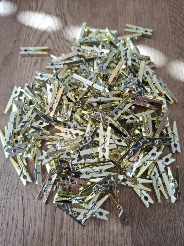 175 mini wasknijpers plastic goud 2,5 cm