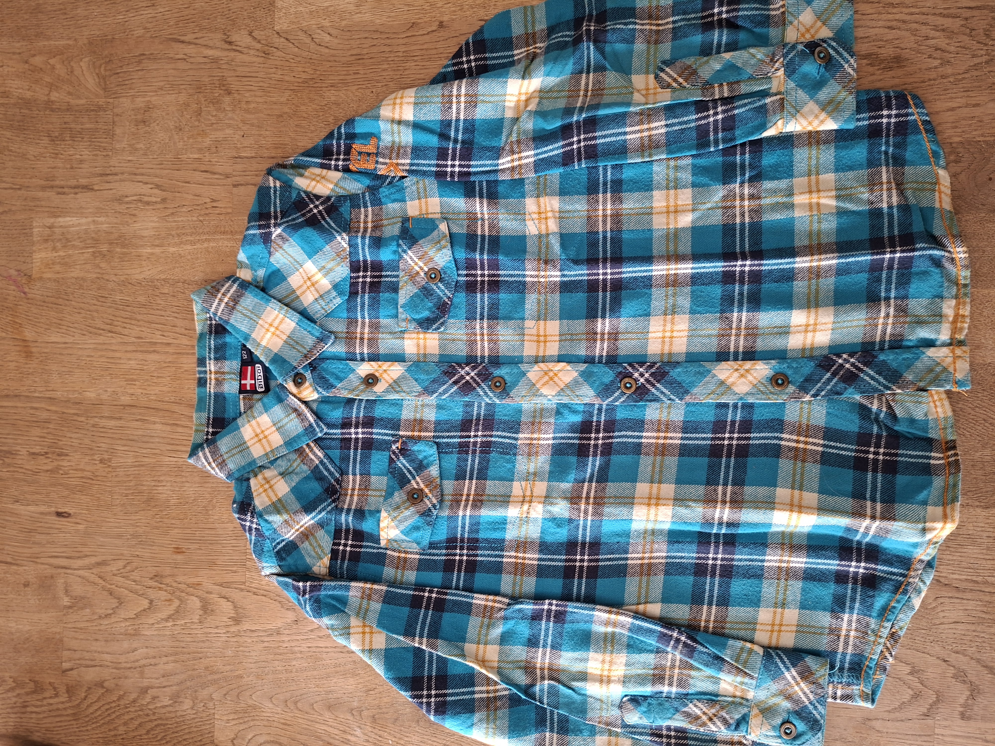 Øiboi flanellen overhemd turquoise geblokt