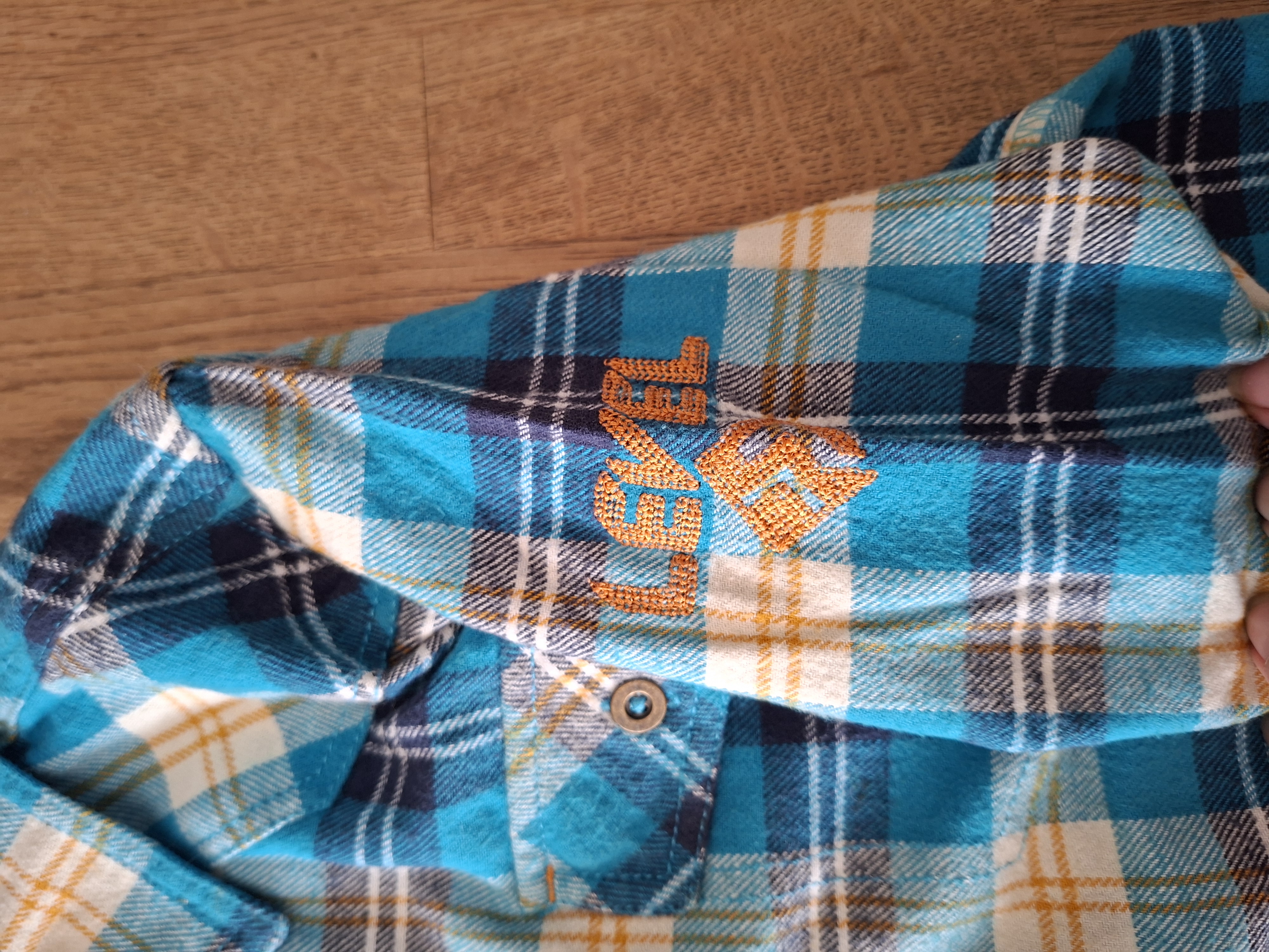 Øiboi flanellen overhemd turquoise geblokt