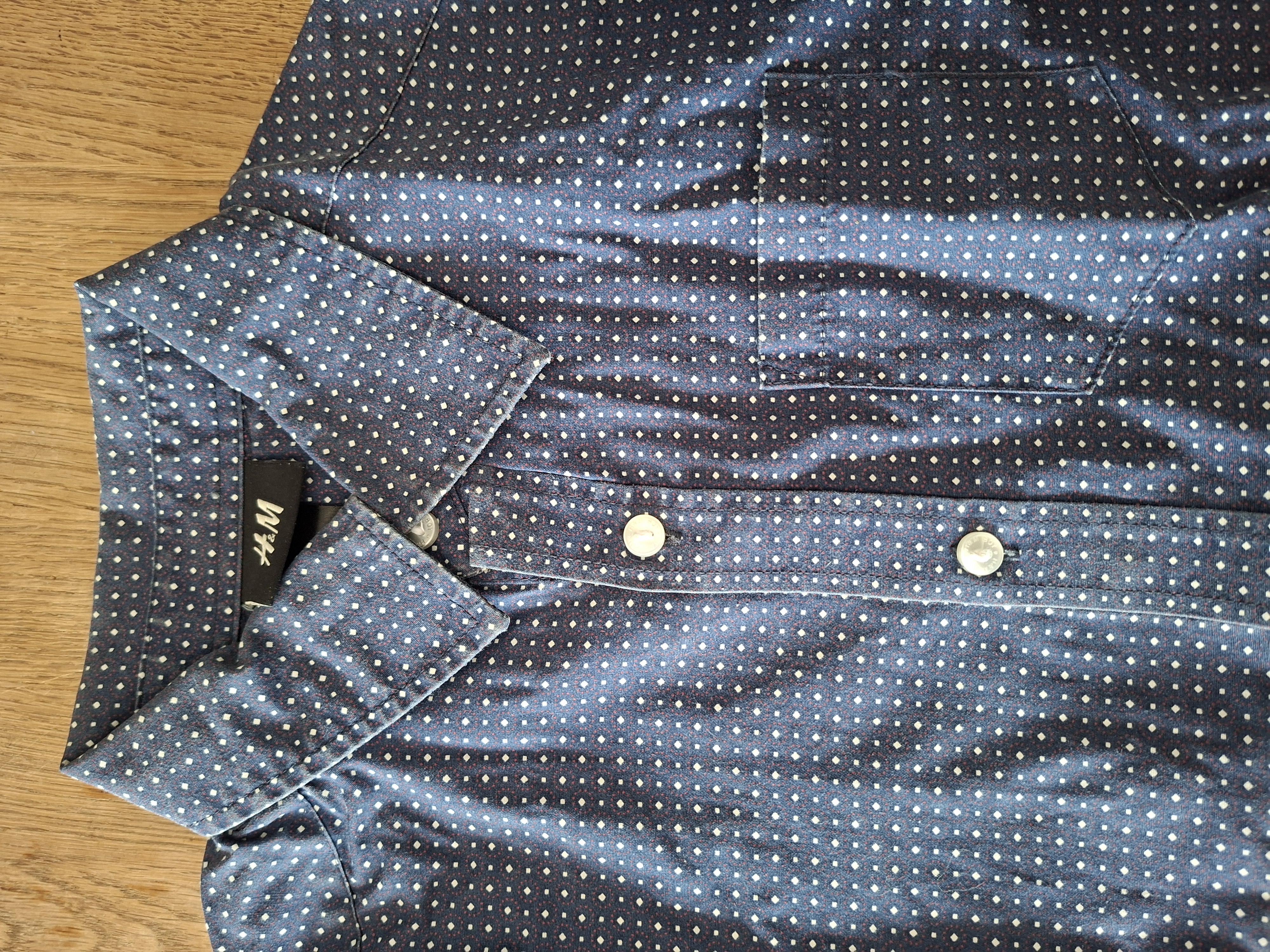 H&M overhemd donkerblauw ruitjesprint