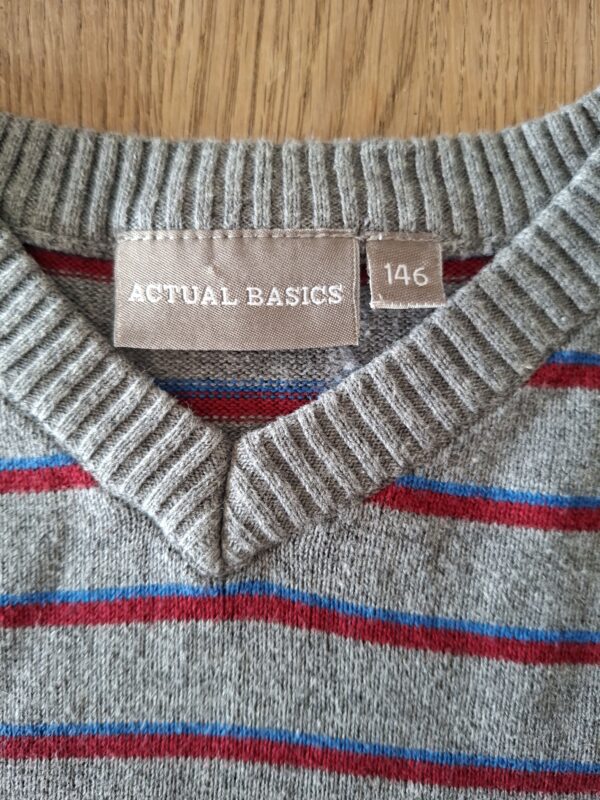 Actual Basics gestreepte trui grijs V-hals