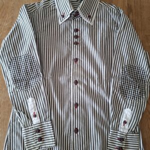 No.1 NLCKO overhemd wit/zwart gestreept met elleboogpatches