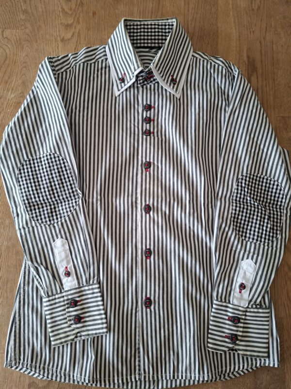 No.1 NLCKO overhemd wit/zwart gestreept met elleboogpatches