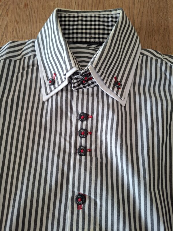 No.1 NLCKO overhemd wit/zwart gestreept met elleboogpatches