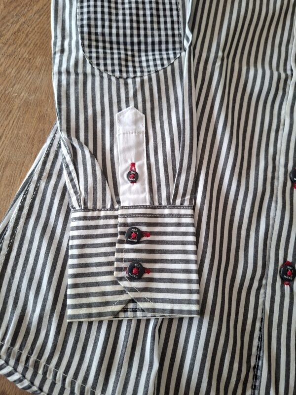 No.1 NLCKO overhemd wit/zwart gestreept met elleboogpatches