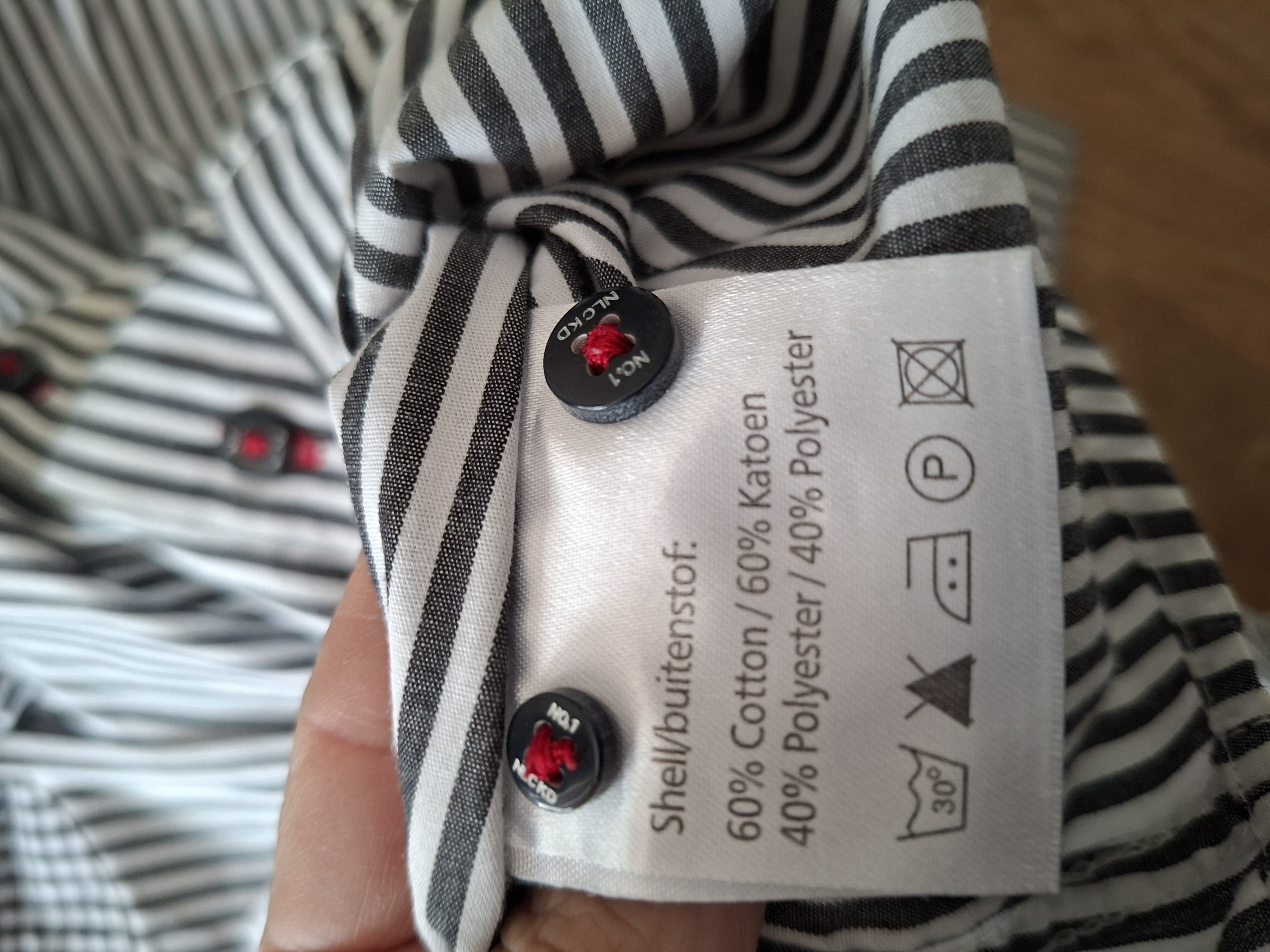 No.1 NLCKO overhemd wit/zwart gestreept met elleboogpatches