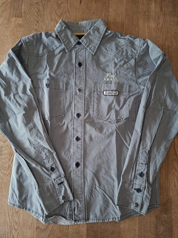 WE Fashion overhemd wit/blauw gestreept met borduurwerk