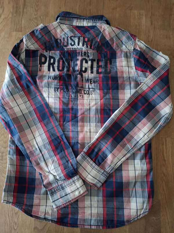 HEMA overhemd donkerblauw/paars geruit met patch