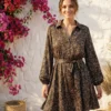 boho06 Cotton Club Satin Jules Dress Groen/Zwart/Beige M