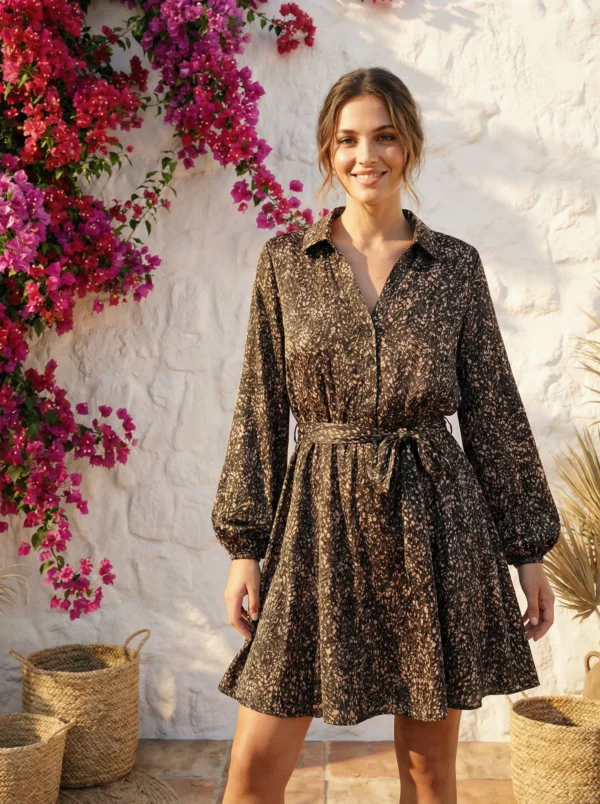 boho06 Cotton Club Satin Jules Dress Groen/Zwart/Beige M