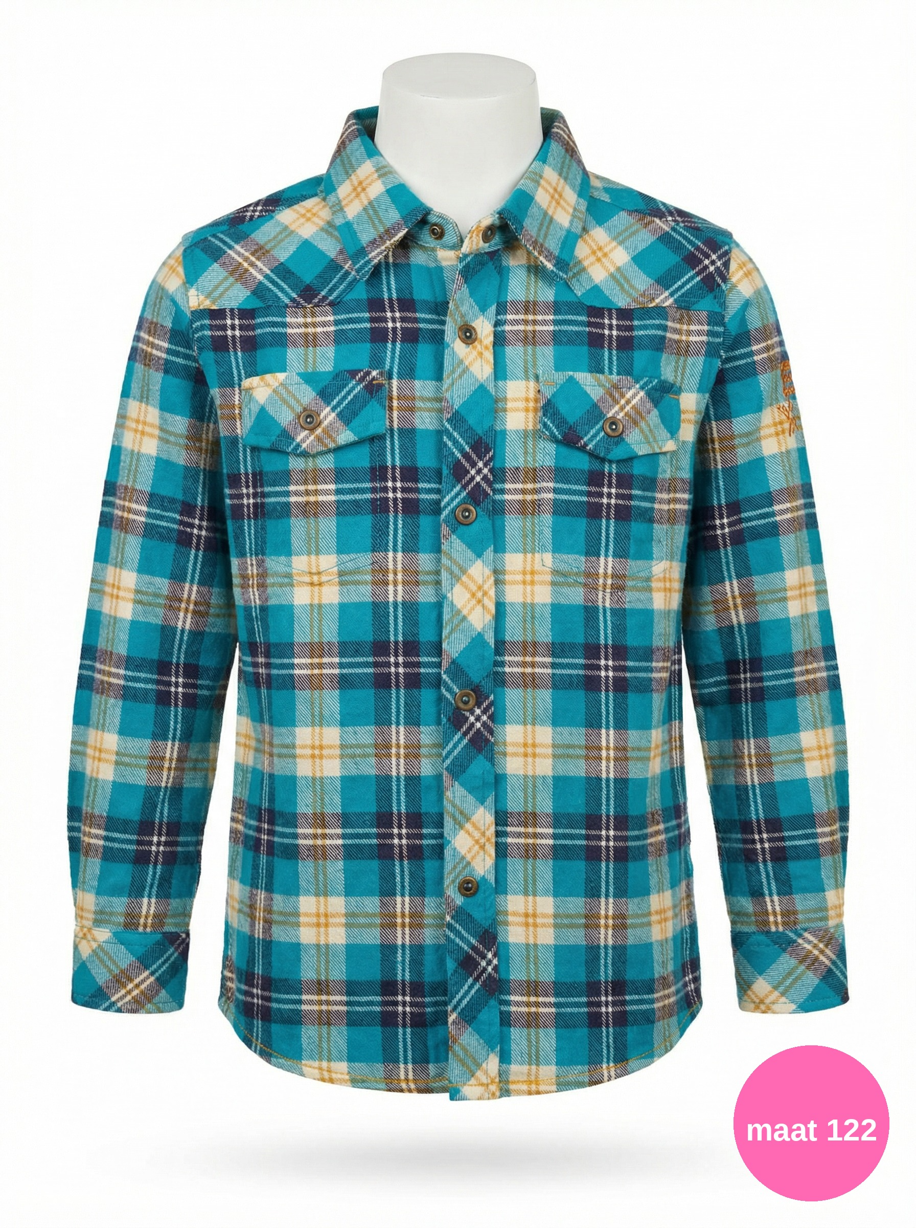 Øiboi flanellen overhemd turquoise geblokt