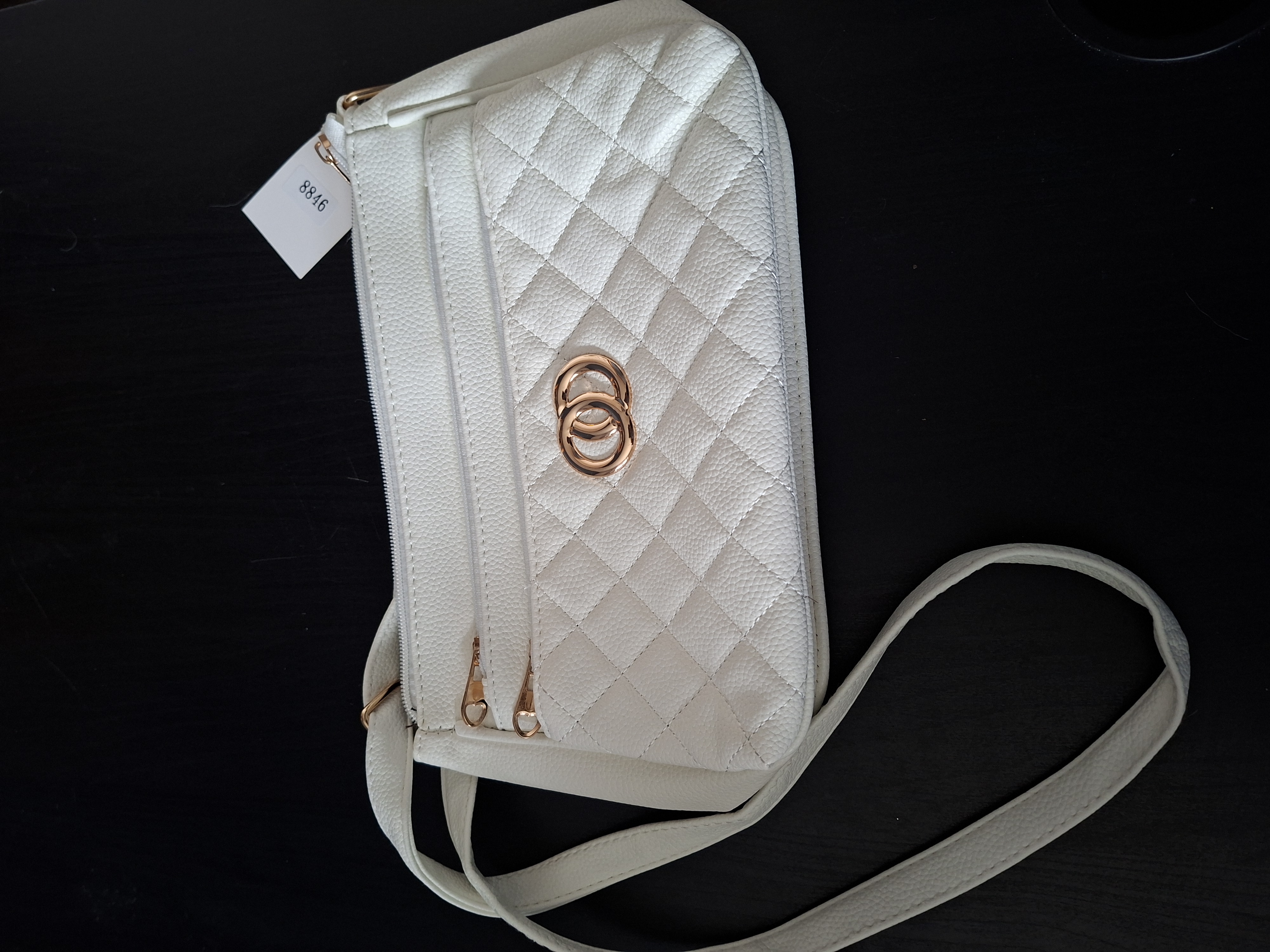 Schoudertas Baguette Wit met Goudkleurige Details