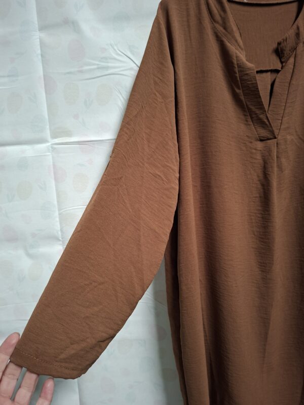 Italiaanse tuniek jurk bruin V-hals maat 46