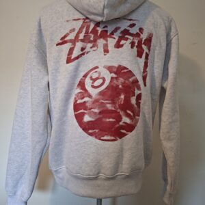 Stussy hoodie lichtgrijs met rode 8-ball opdruk
