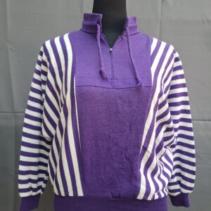 Vintage trui paars/wit gestreept met vleermuismouwen en half-zip