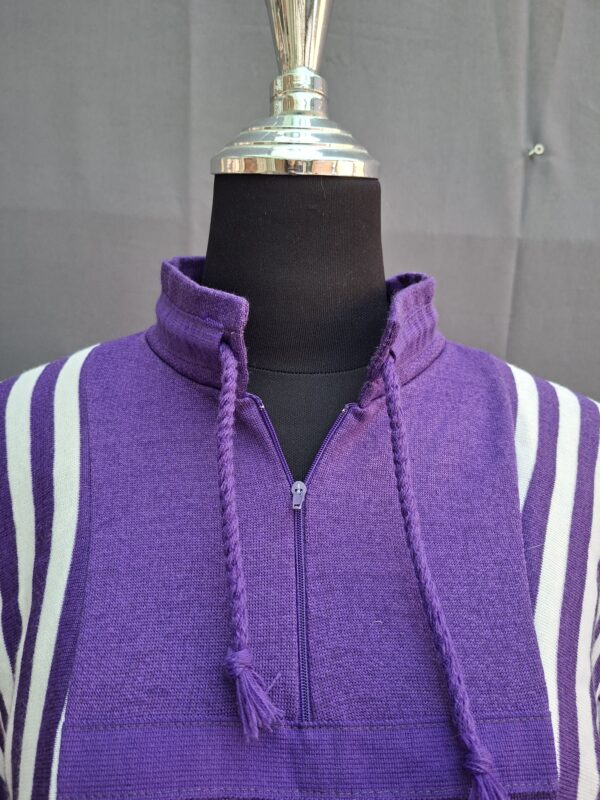 Vintage trui paars/wit gestreept met vleermuismouwen en half-zip