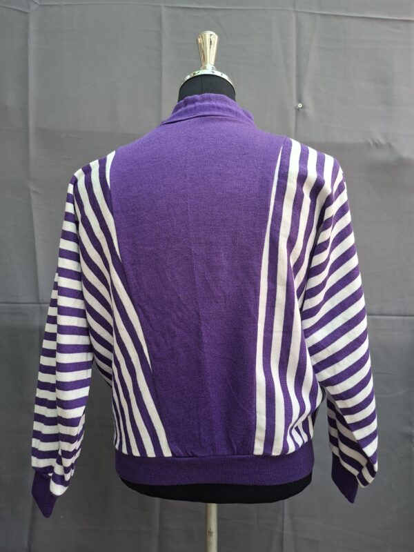 Vintage trui paars/wit gestreept met vleermuismouwen en half-zip