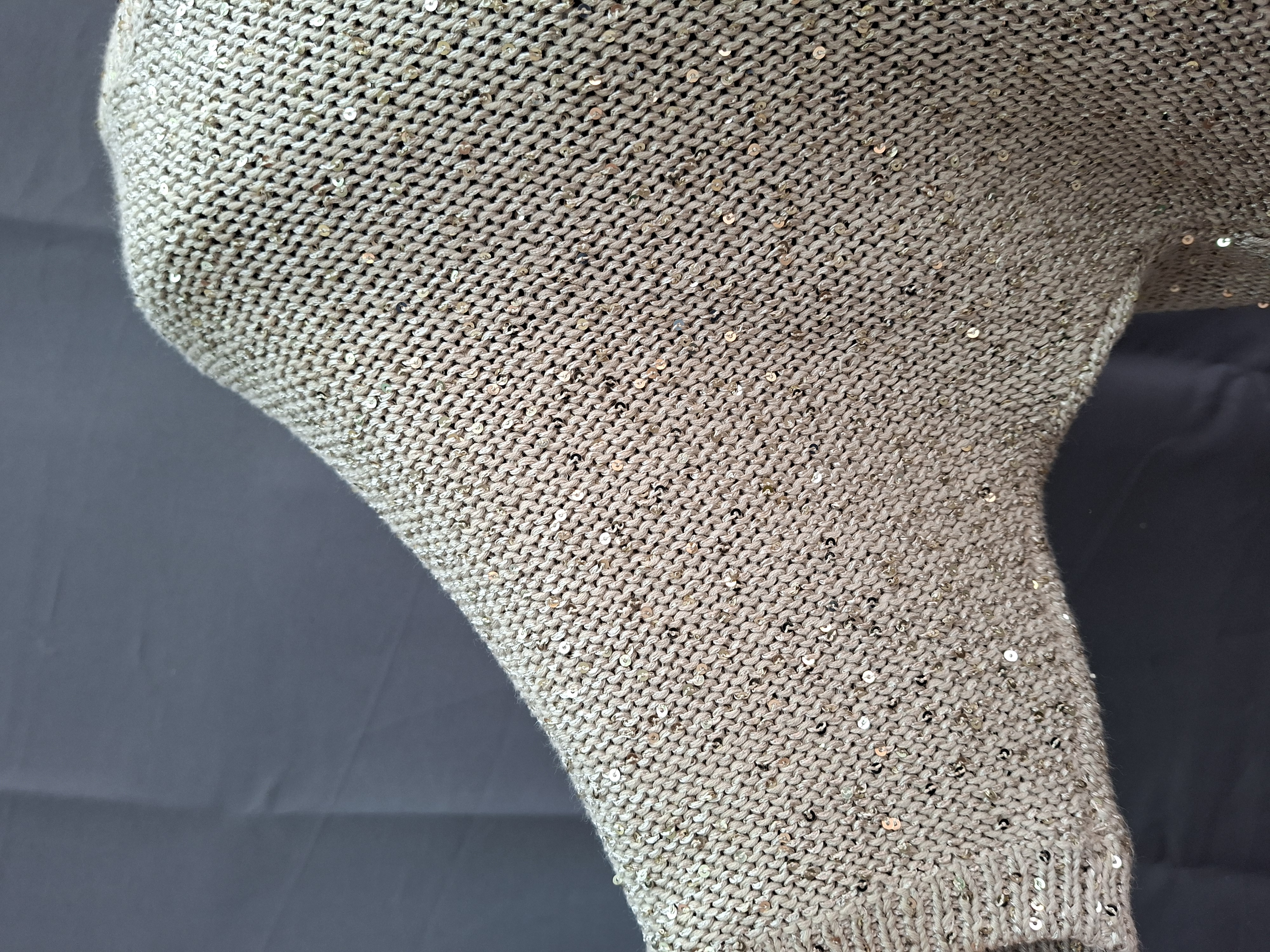 Tommy Hilfiger gebreide trui beige met zilveren lovertjes