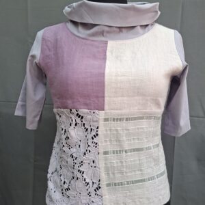Uniek shirt lila/mauve met patchwork en kant