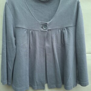Donkerblauwe jersey top met V-hals en decoratieve knoop