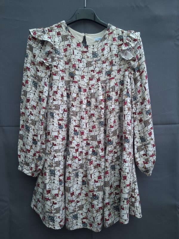 Mayoral meisjesjurk met hondenmotief en ruche schouders