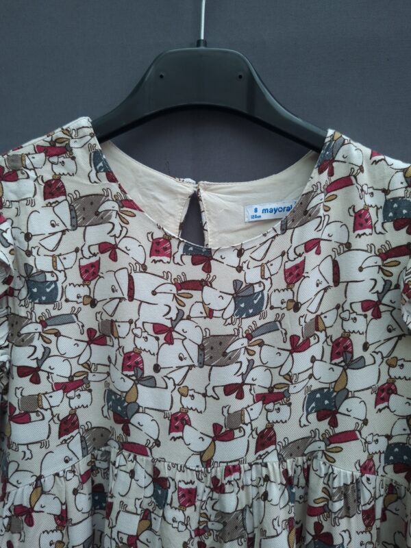 Mayoral meisjesjurk met hondenmotief en ruche schouders