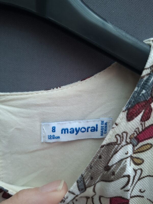 Mayoral meisjesjurk met hondenmotief en ruche schouders