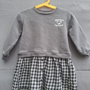 Zara sweatjurk grijs met geblokt rok