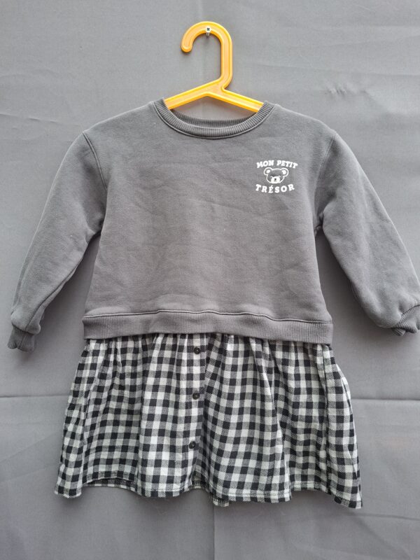 Zara sweatjurk grijs met geblokt rok