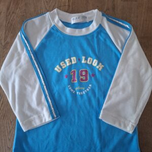 Hao Jiu longsleeve blauw wit "Used Look 19" met pailletten maat 5 nette staat