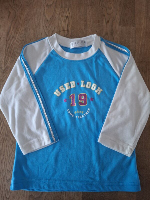Hao Jiu longsleeve blauw wit "Used Look 19" met pailletten maat 5 nette staat