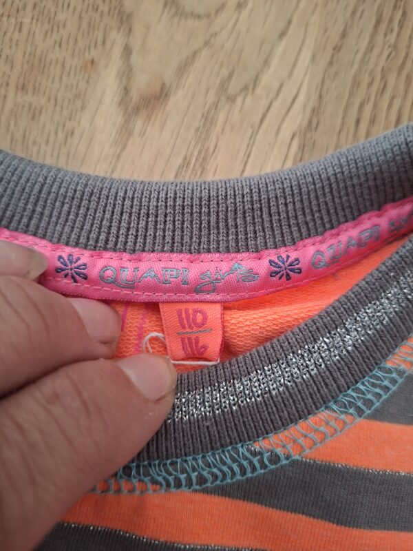 Quapi Girls sweater oranje grijs gestreept "Have Fun" pailletten maat 110/116 nette staat