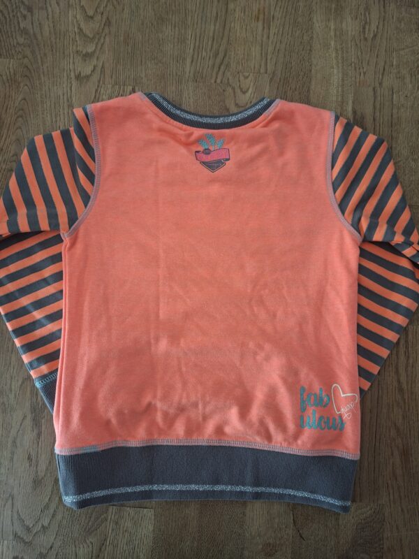 Quapi Girls sweater oranje grijs gestreept "Have Fun" pailletten maat 110/116 nette staat