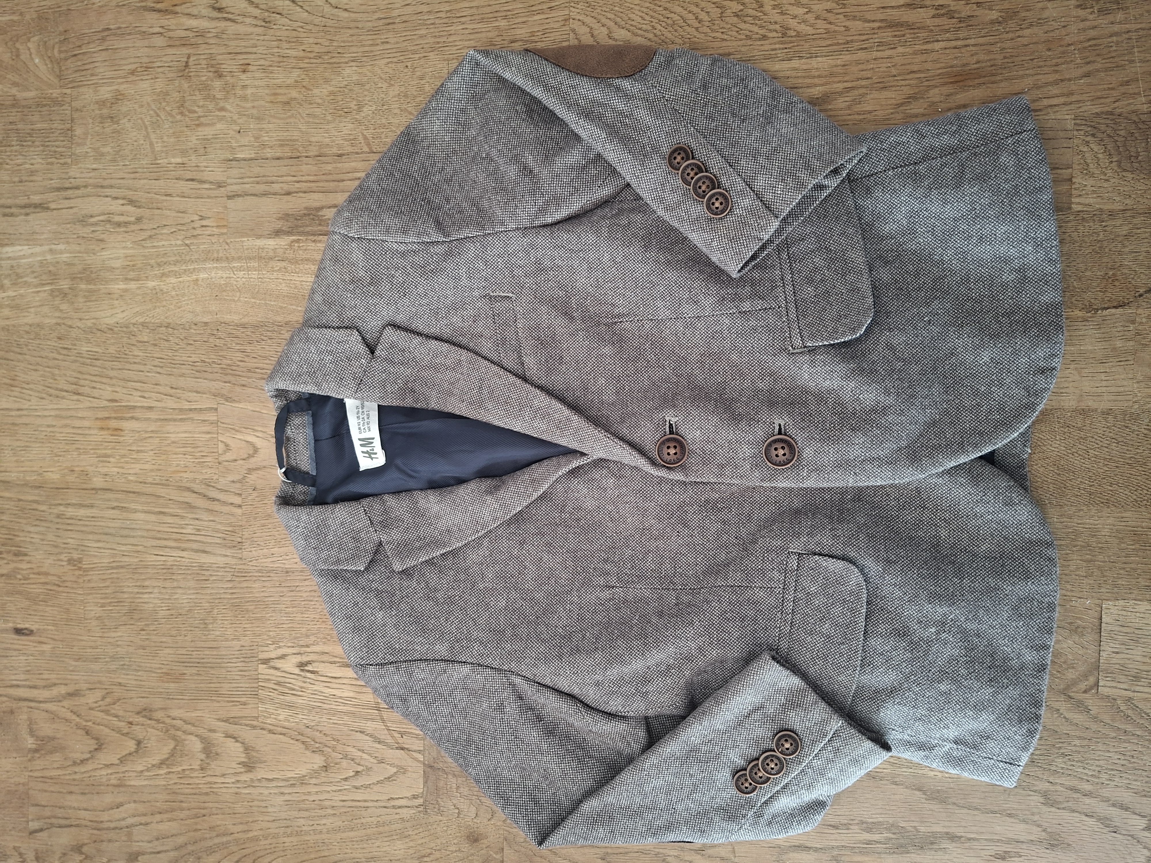 H&M blazer grijs tweed met elleboogpatches maat 92 nette staat